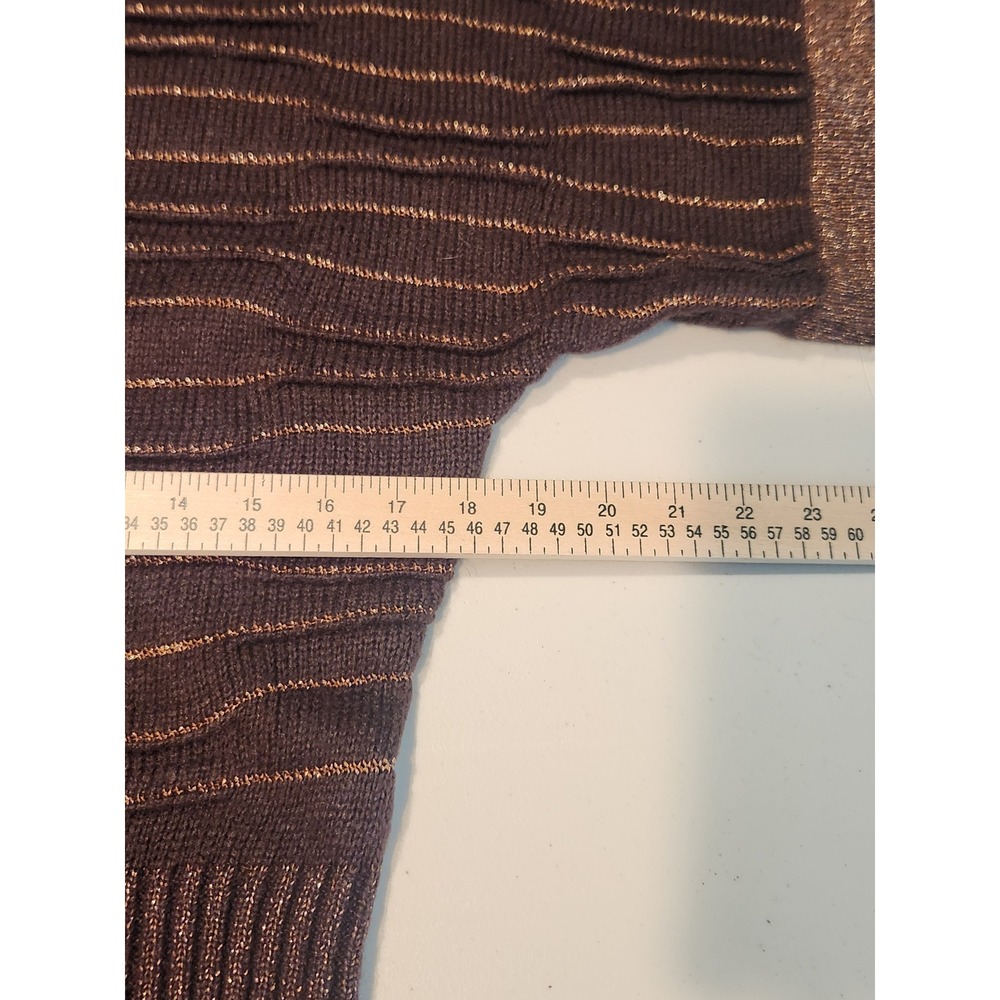 Style & Co Womens Brown Metallic Striped Short Sleeve Sweater Crew Neck Small - Picture 8 of 9
